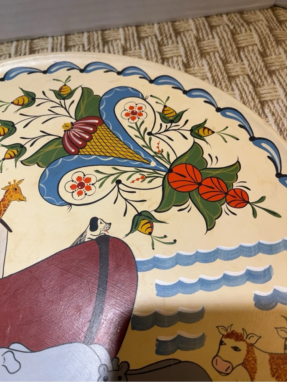Rita Sharpe 1998 Noah’s Ark Swedish Folk Art Hand Painted Wood Plate 14”